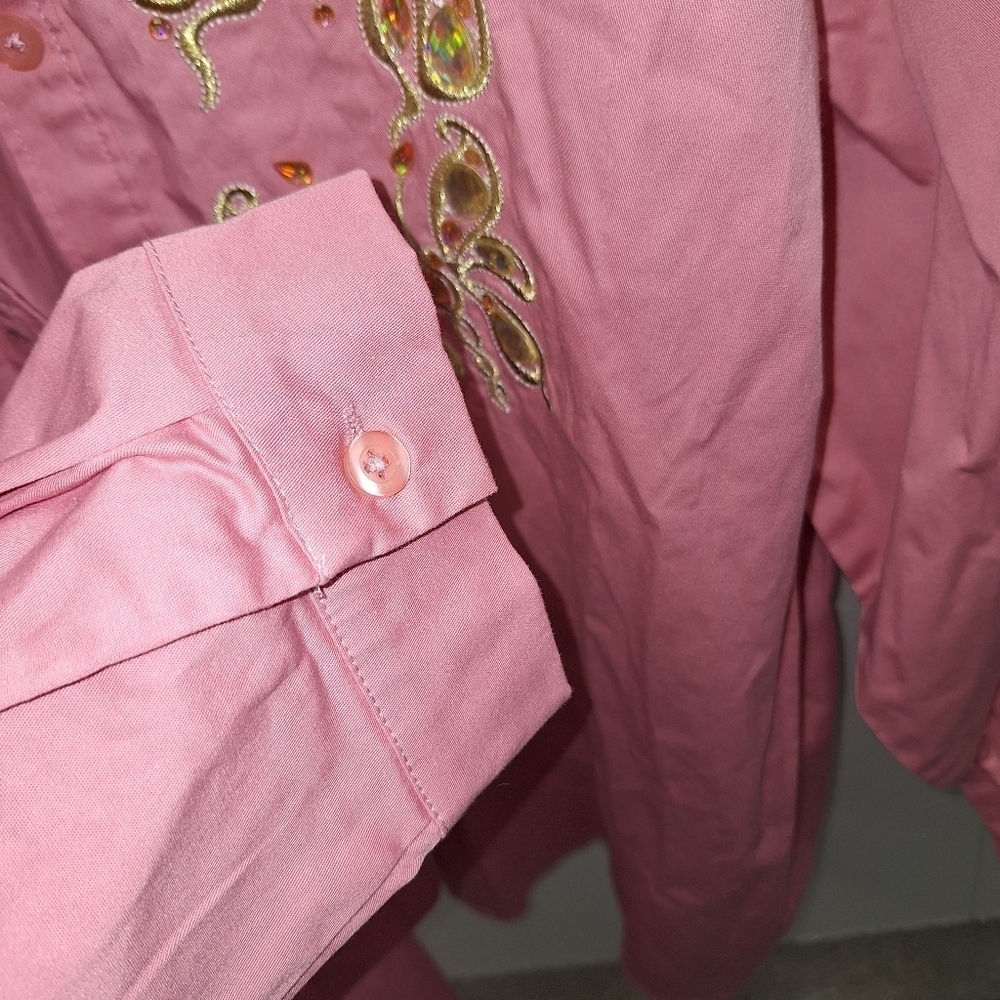 Bob Mackie Pink Butterfly Button Up Shirt 3X - Picture 6 of 8
